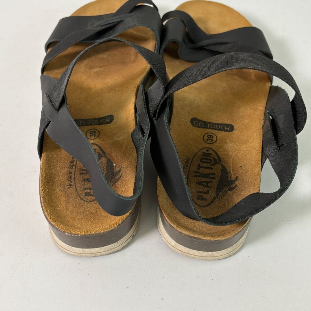 Plakton Sandals Womens Size 8 EU 39 Black Strappy‎ Comfort Gel Touch - Picture 3 of 9